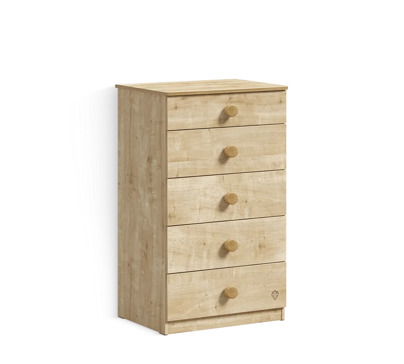 Comò Alto Mocha 5 Cassetti 63x104x47 cm, Elegante e Sicuro con Fissaggio a Parete, Ottimale per Spazi Giovani