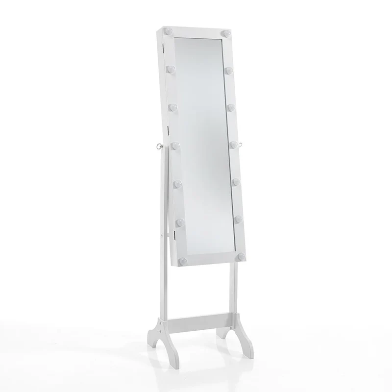 Specchio da terra rettangolare con base di appoggio e vano contenitore cm 44x40x155h
