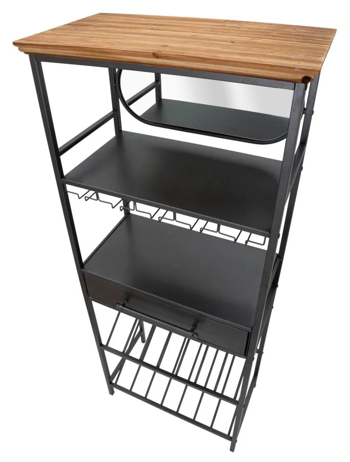 Mobile portabottiglie e portabicchieri in metallo e legno stile industrial cm 68x37x165h