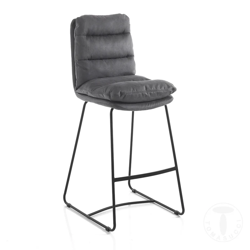 Set da 2 Sgabello alto struttura in metallo seduta in velluto grigio cm 47x59x110h