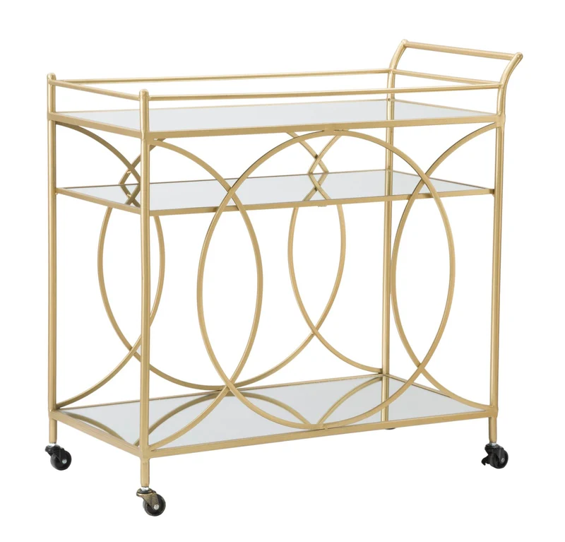 Carrello design portavivande in metallo colore oro ripiani con specchio cm 80x40x80h