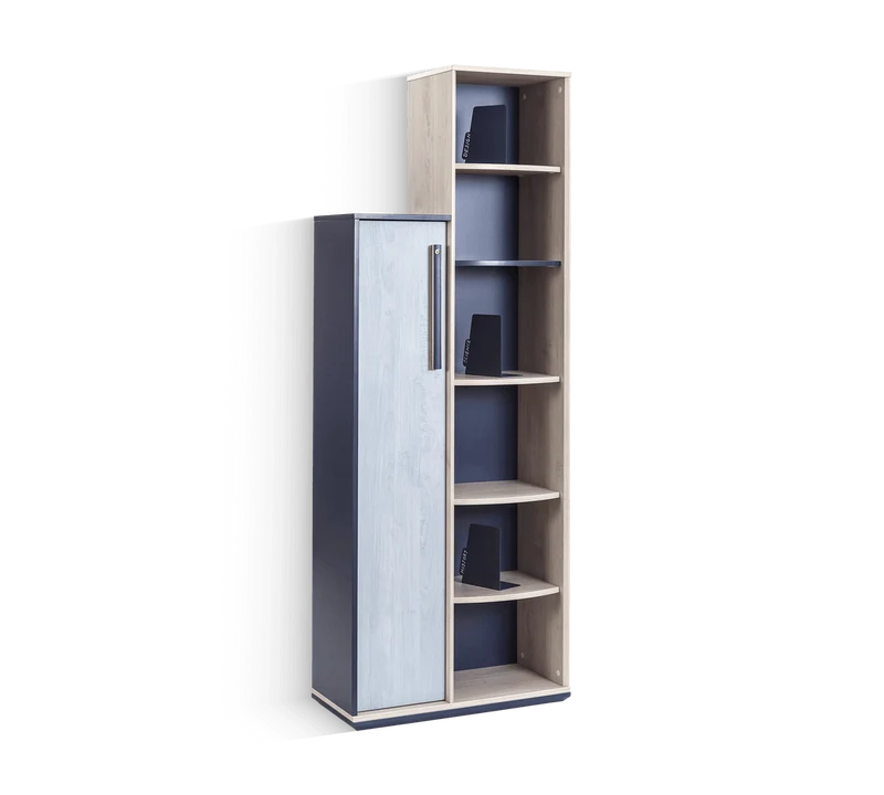 Libreria Moderna Trio con Armadietto - Design Compatto con 3 Ripiani e Mobile A Conchiglia