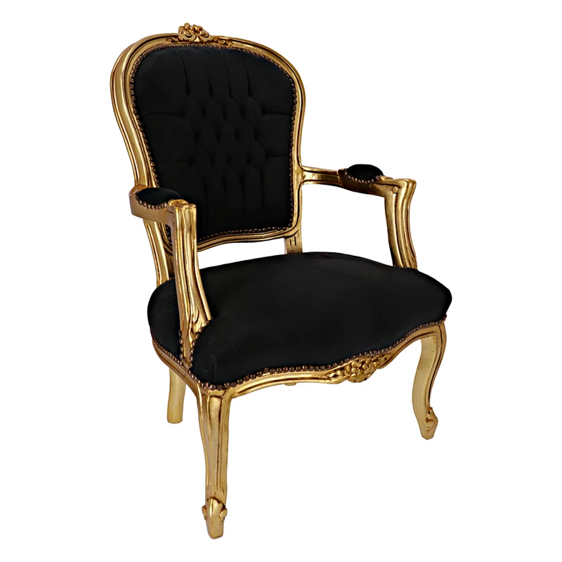 Poltrona barocco in legno dorato e velluto nero cm 63x65x94
