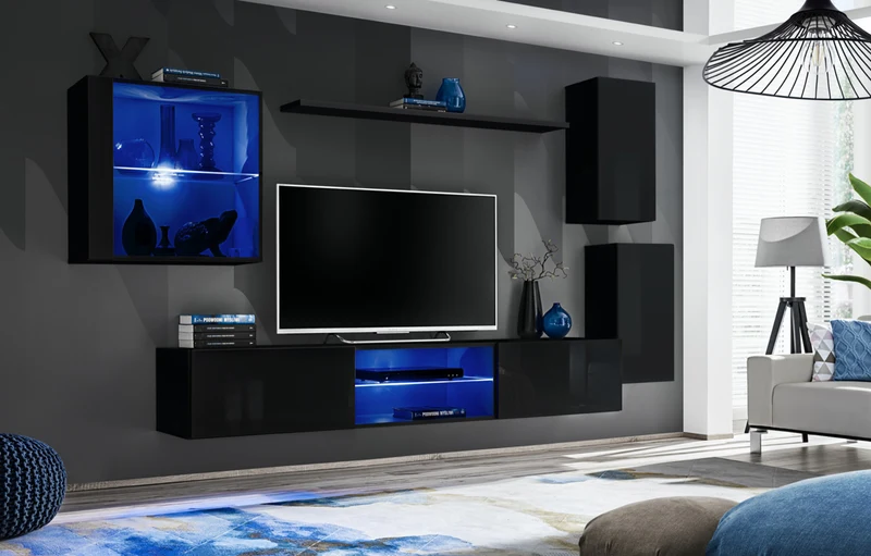 Balilla - Parete sospesa componibile con base porta tv e vetrinetta - vari colori