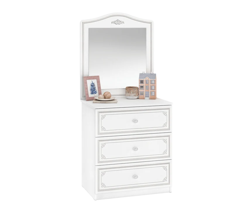 Specchio Da Comò Selena Grey 73x90 cm, Design Elegante Con Cornice Bizzarra Per Camera Giovanile