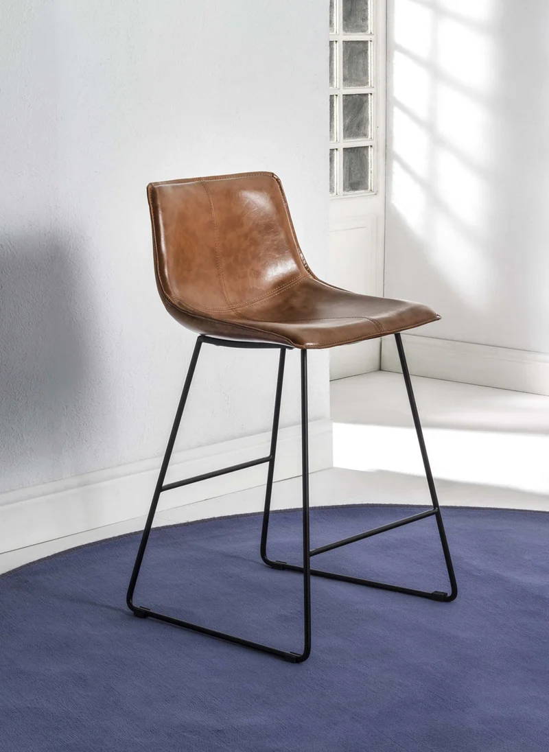 Set da 4 Sgabello alto industrial base a slitta in metallo scocca in ecopelle cm 49x52x91h