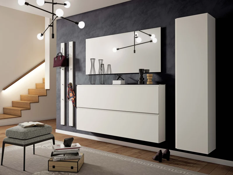 Set da ingresso moderno sospeso con scarpiera armadio e specchio - vari colori
