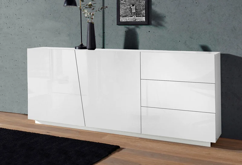 Bastiana - Madia credenza moderna in legno con 2 ante e 3 cassetti cm 180x43x86h - vari colori