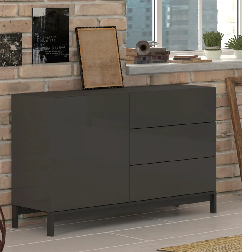 Mulassa - Credenza base in metallo e struttura in legno con anta e 3 cassetti cm 110x40x73h - vari colori