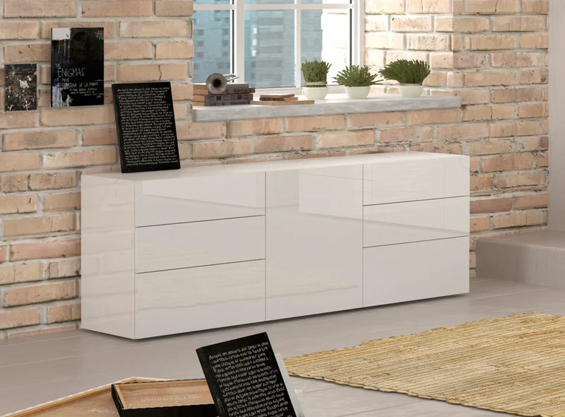 Liloida - Madia da soggiorno moderna in legno con anta e 6 cassetti cm 170x40x60h - vari colori