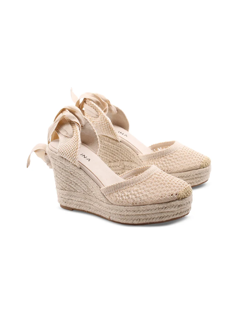 Espadrillas zeppa con lacci da donna