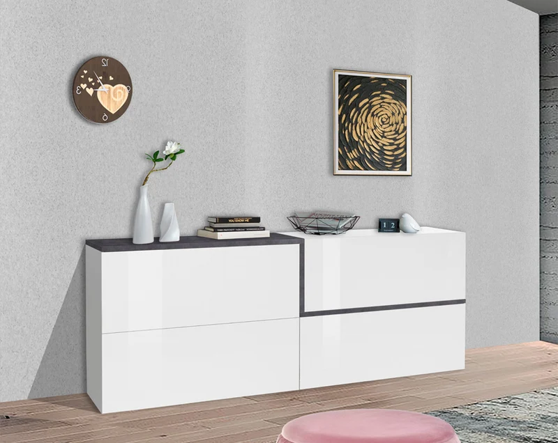 Gubra - Mobile credenza moderno in legno 4 ante a ribalta cm 210x40x80h - vari colori