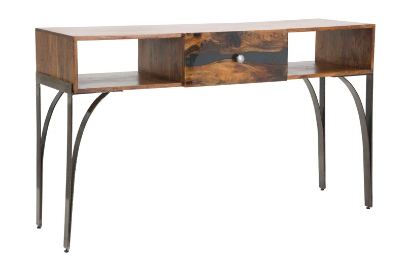 Consolle in legno di acacia e metallo stile industrial cm 130x40x80h