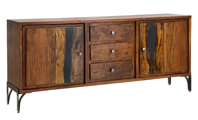 Mobile da soggiorno con ante e cassetti in legno di acacia cm 175x40x75h