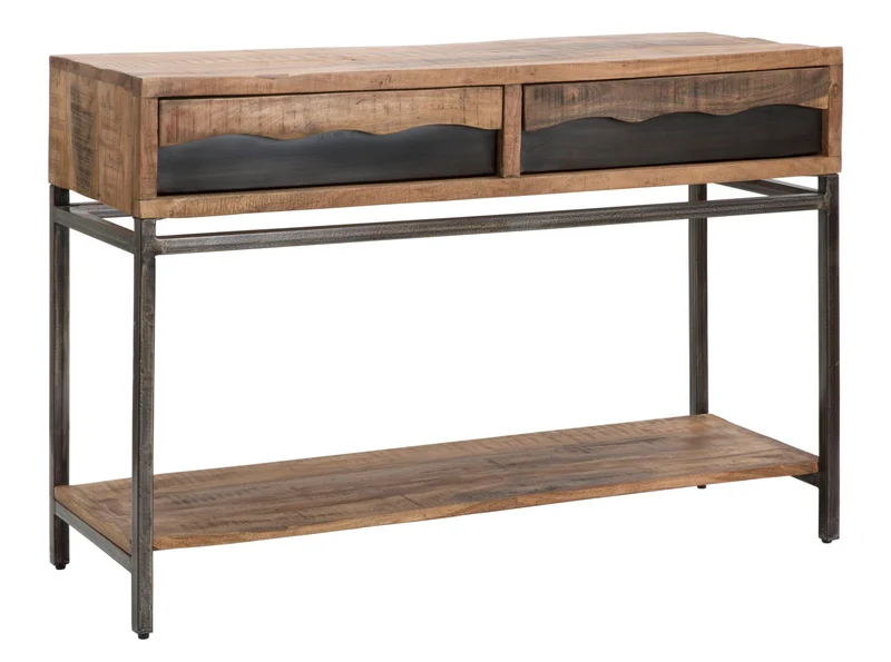 Consolle 2 cassetti stile industriale in legno di acacia e metallo cm 118x40x80h