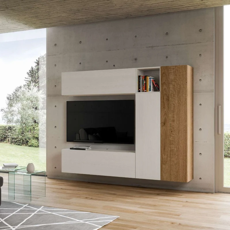 Eritrea - Parete sospesa design per living in legno bianco e quercia