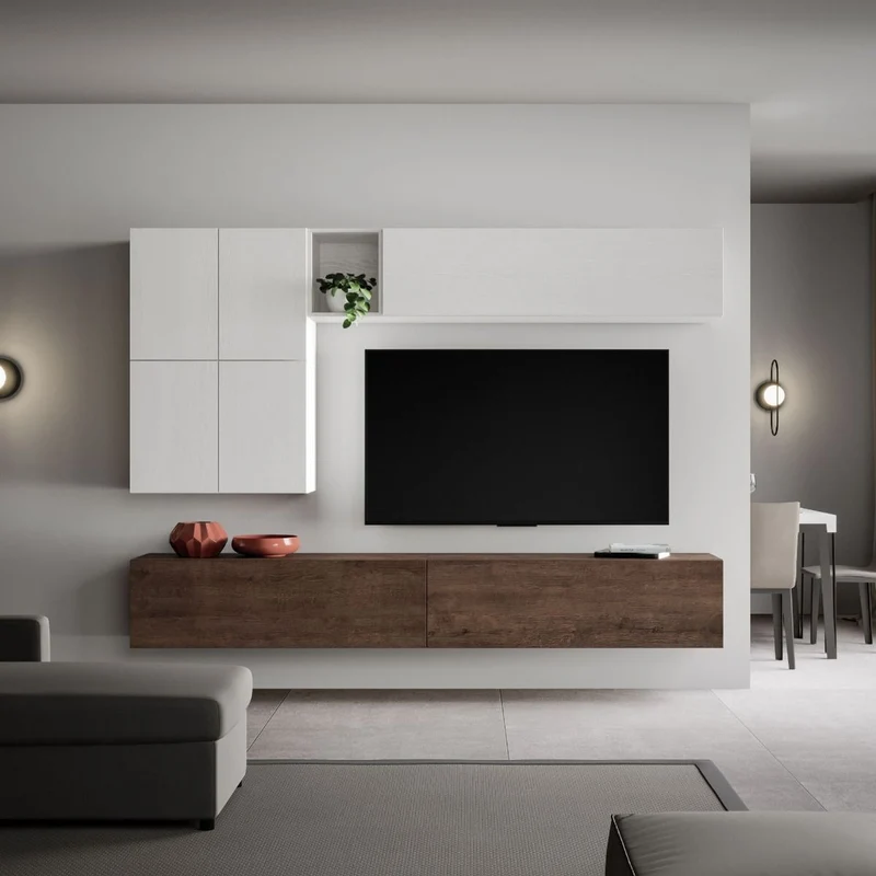 Eliodora - Soggiorno a parete attrezzata sospesa moderna in legno
