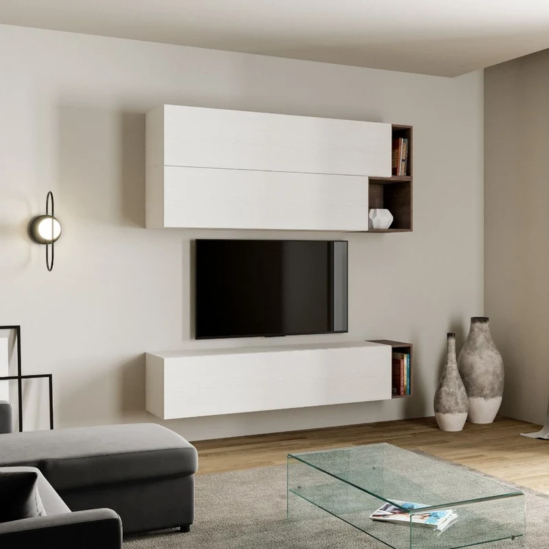 Raguele - Composizione per soggiorno con pensili parete moderna in legno