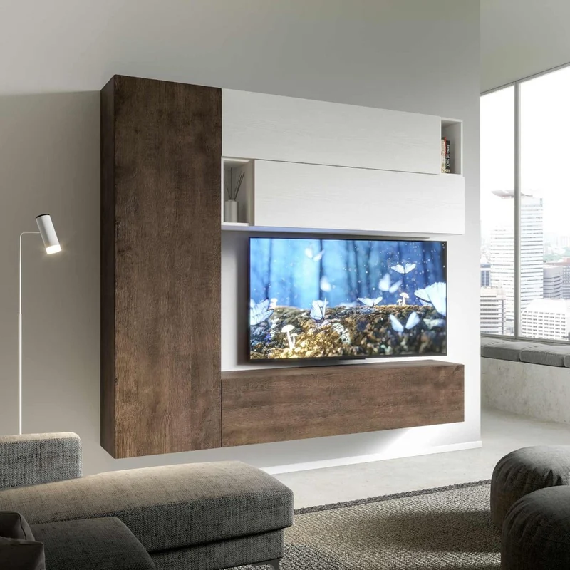 Abaco - Parete attrezzata da salotto in legno design moderno