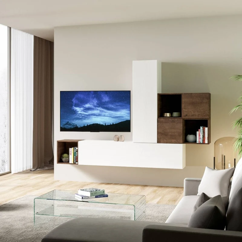 Kassia - Parete living design moderno composizione pensili in legno
