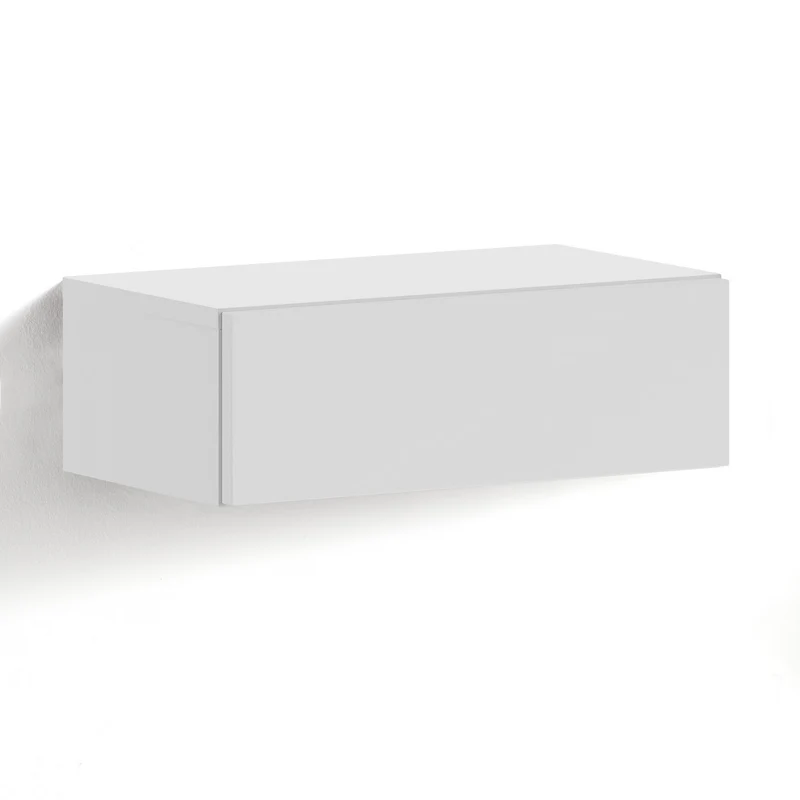 Pensile comodino sospeso con cassetto in legno bianco opaco cm 45x26x15h