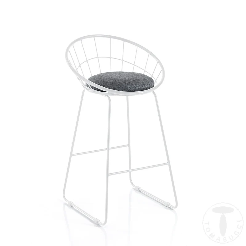 Set da 2 Sgabello alto moderno in metallo bianco con cuscino in tessuto cm 50x50x85h - vari colori