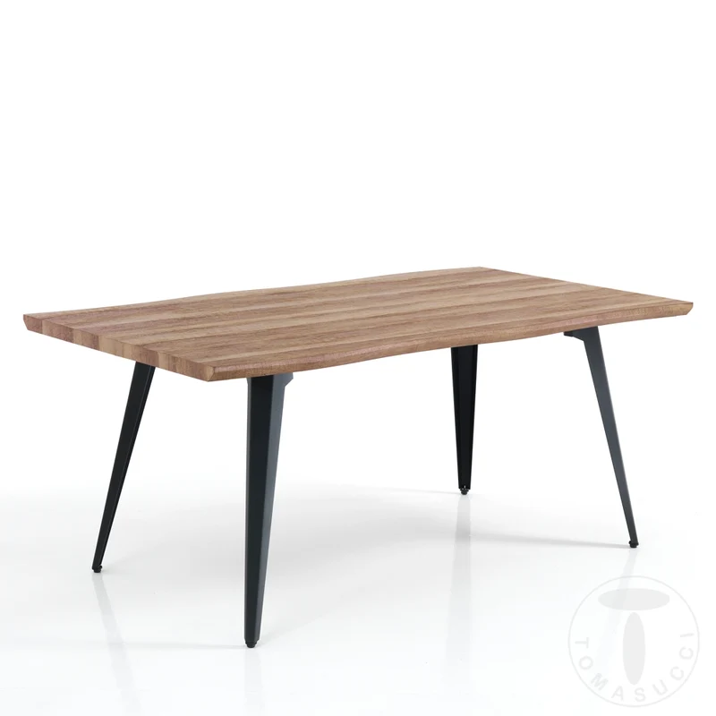 Tavolo industrial fisso piano in legno rovere irregolare gambe in metallo nero cm 160x90x74h