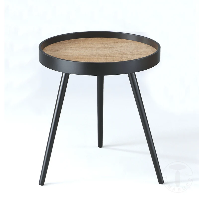 Tavolino tondo moderno da salotto in legno nero piano colore rovere cm Ø 46x53h