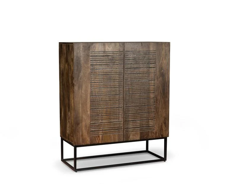Credenza mobile 2 ante in legno massello stile etnico cm 100x45x120h