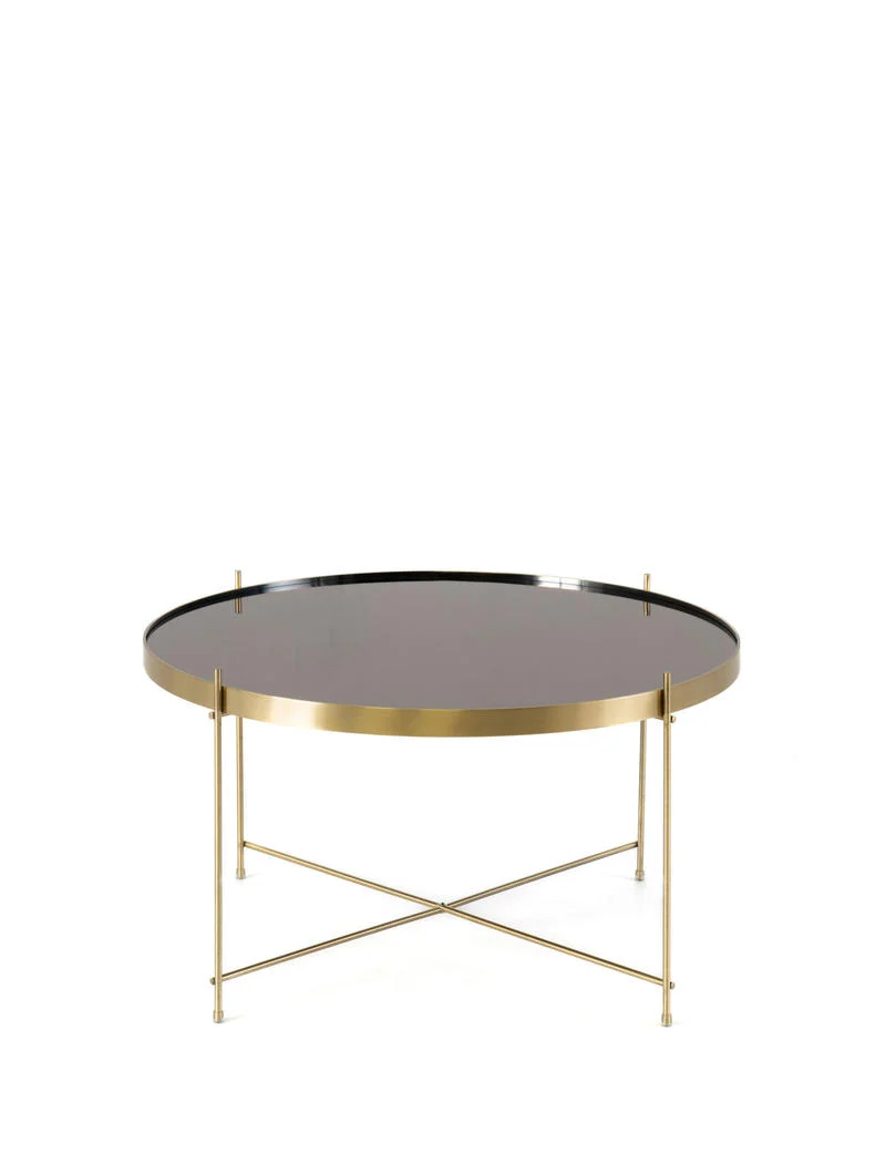 Tavolino da salotto moderno piano in vetro gambe in metallo colore ottone cm Ø 70x40h