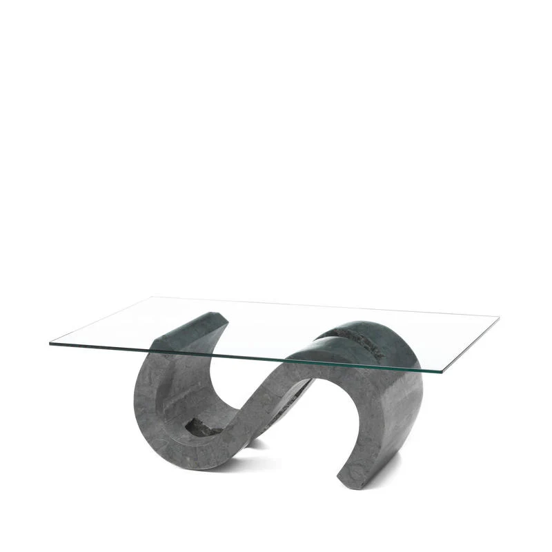 Tavolino da salotto design moderno in vetro base in pietra cm 120x70x36h - vari colori