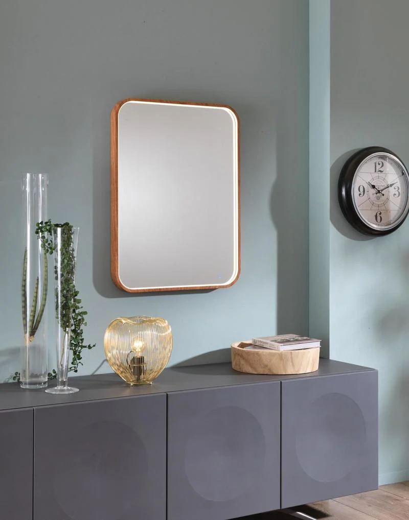 Specchio moderno da parete cornice effetto legno con luce a led cm 60x5x80h