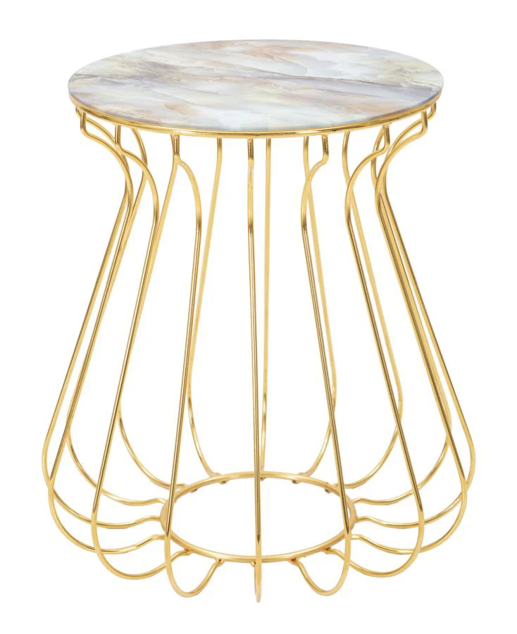 Tavolino design rotondo base in metallo colore oro piano in vetro colorato cm Ø 48x52h