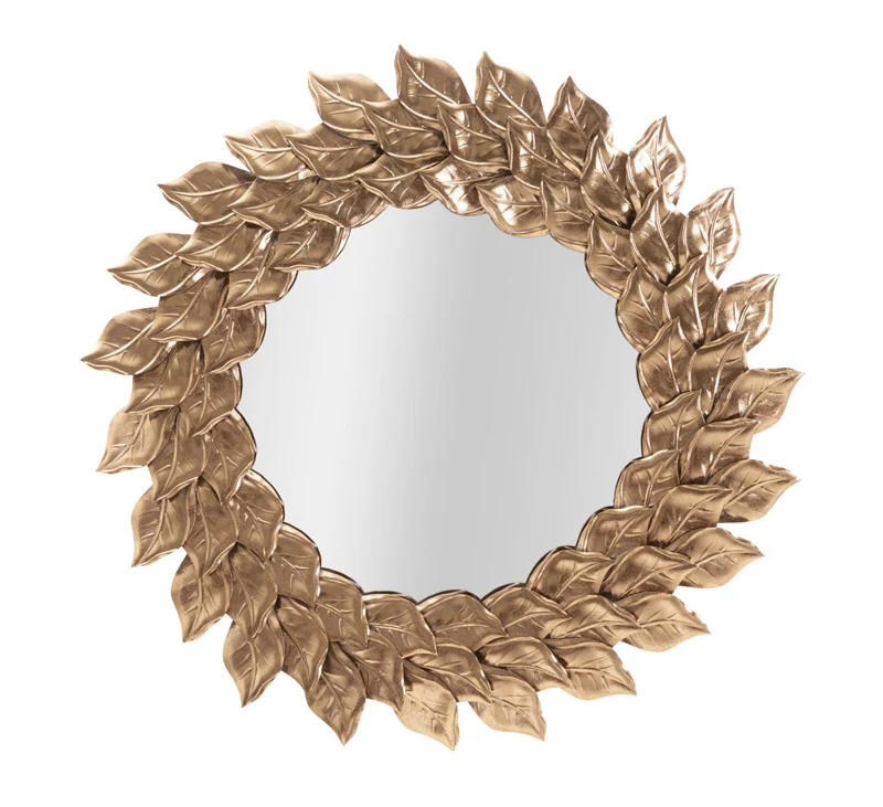 Specchio rotondo da parete cornice in metallo con foglie colore rame cm Ø 73x5