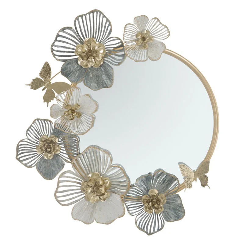 Specchio rotondo da parete cornice con fiori colorati cm 63x6x70h