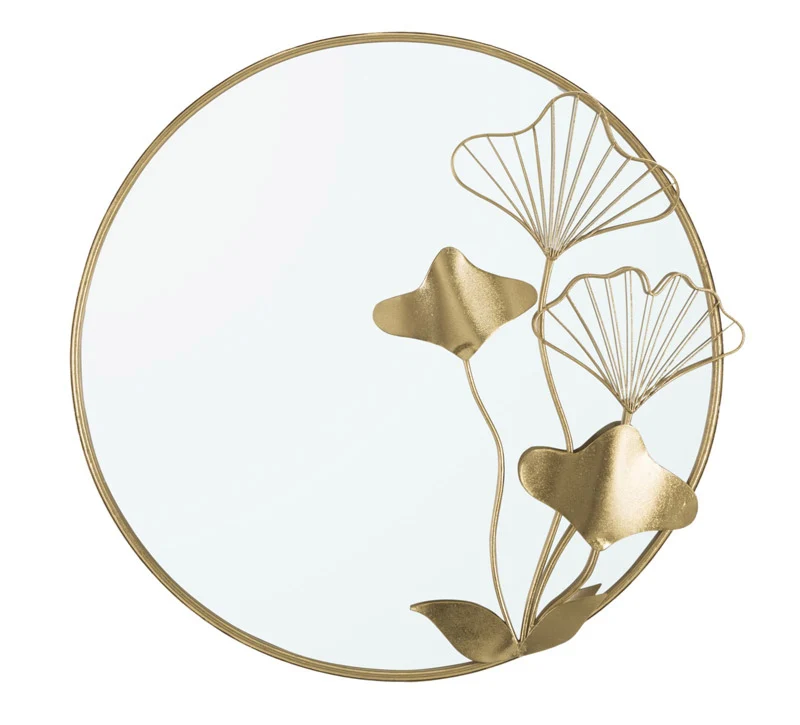 Specchio moderno tondo da parete cornice in metallo dorato con fiori cm 75x3x72h