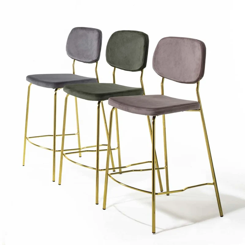 Sgabello moderno struttura in ottone seduta in velluto antimacchia cm 46x53x99h - vari colori