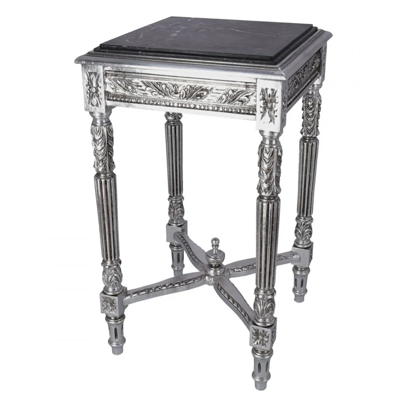 Tavolino alzatina da salotto color argento stile barocco cm 43x43x74h