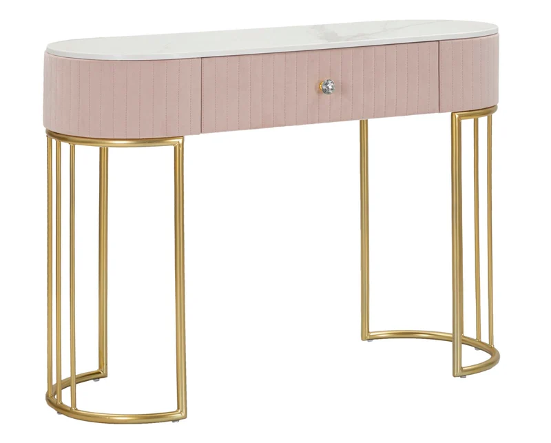 Consolle ovale da ingresso in metallo dorato e tessuto cm 100x43x74h - vari colori