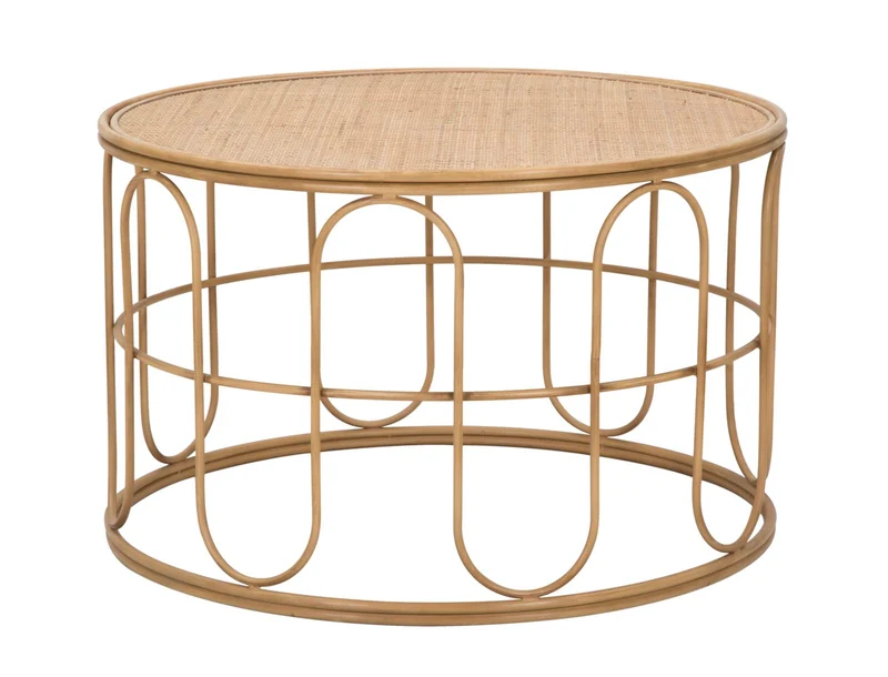 Tavolino da salotto rotondo in metallo e rattan cm 80x50h