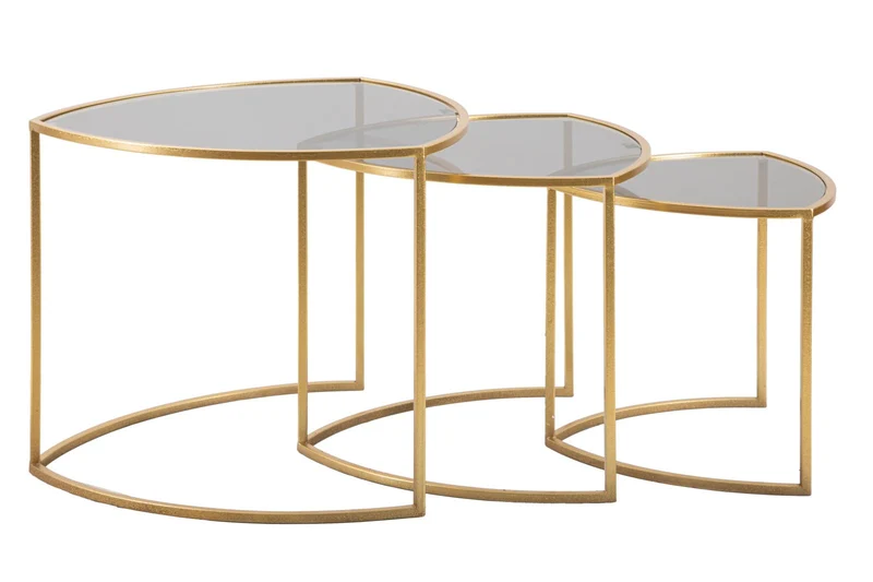 Set da 3 Tavolini bassi da salotto piano in vetro base in metallo colore oro