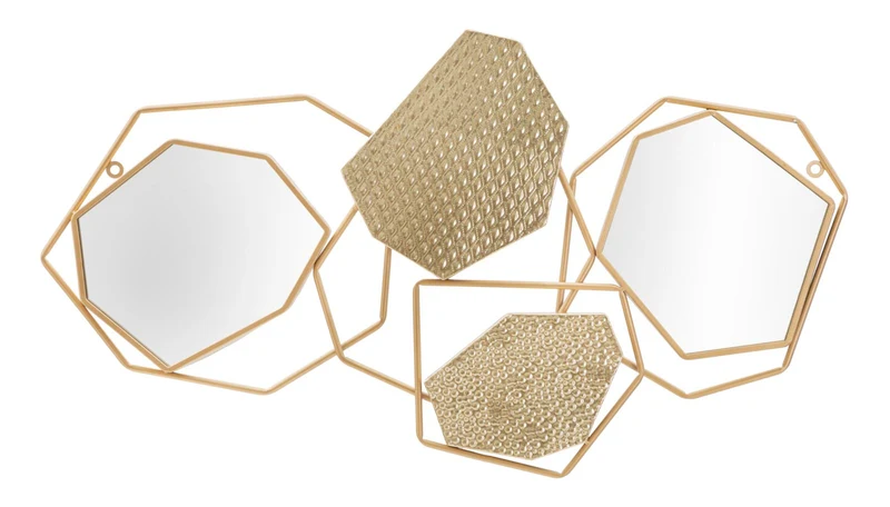 Pannello decorativo design con specchi in metallo dorato cm 91x4x52h