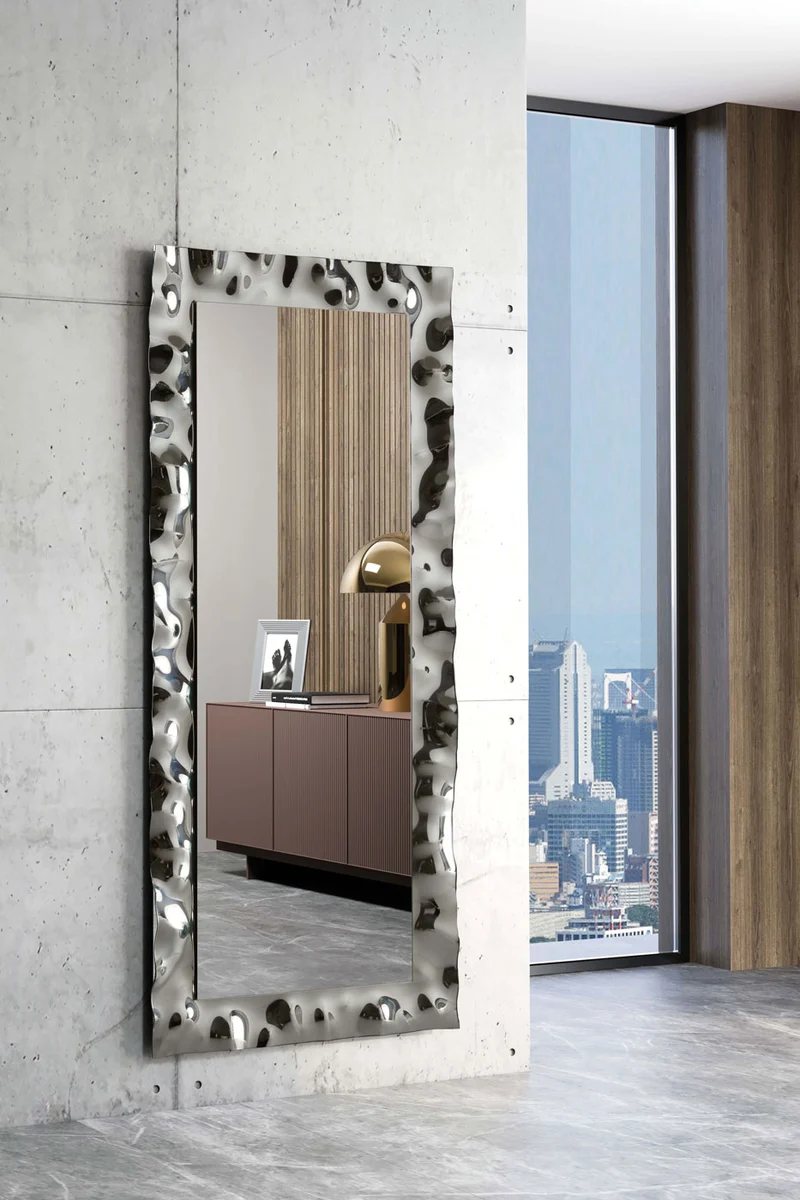 Specchiera design cornice foglia lavorata a mano cm 80x170h