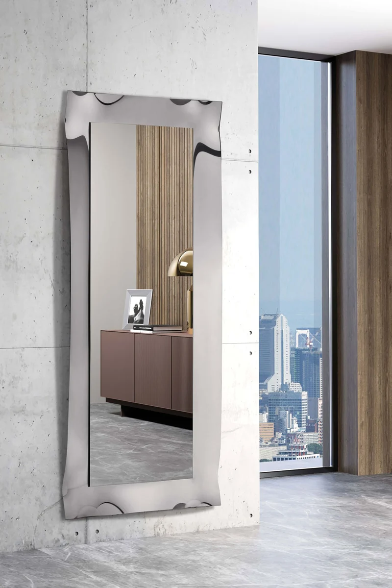 Specchiera da ingresso design cornice in vetro colore argento cm 70x170h