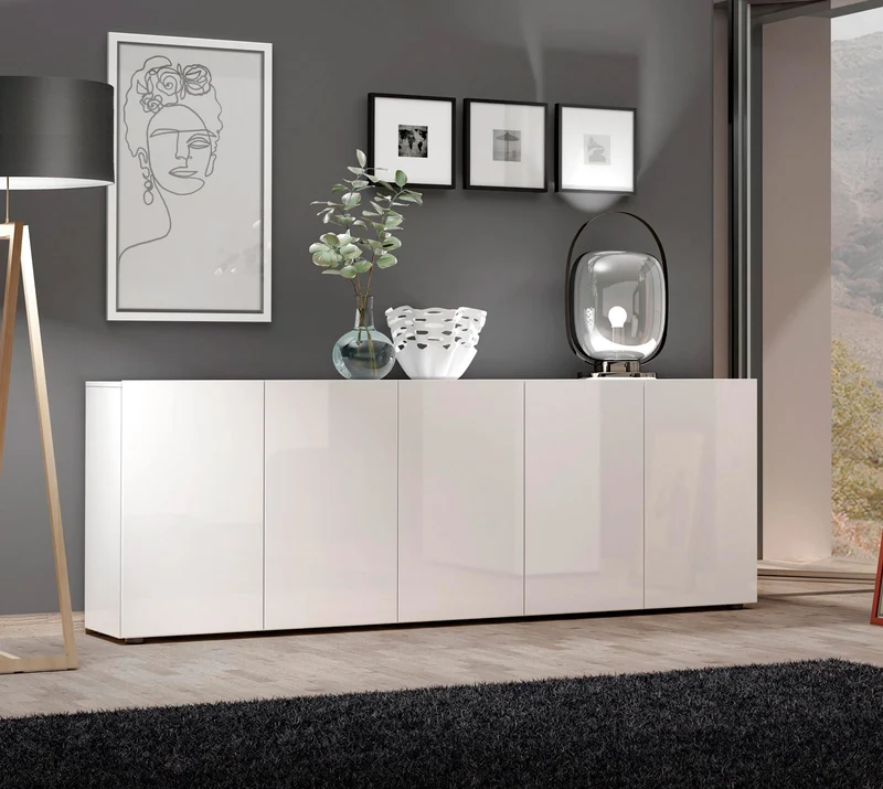 Madia lunga buffet moderno 5 ante colore bianco lucido cm 225x38x79h