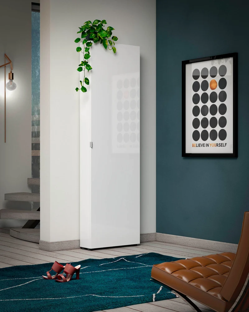 Armadio scarpiera 1 anta da ingresso bianco lucido cm 60x19x198h