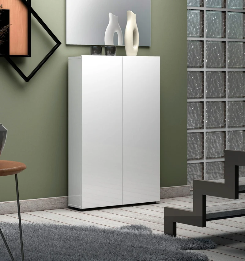 Mobile scarpiera 2 ante moderno colore bianco lucido cm 73x19x115h