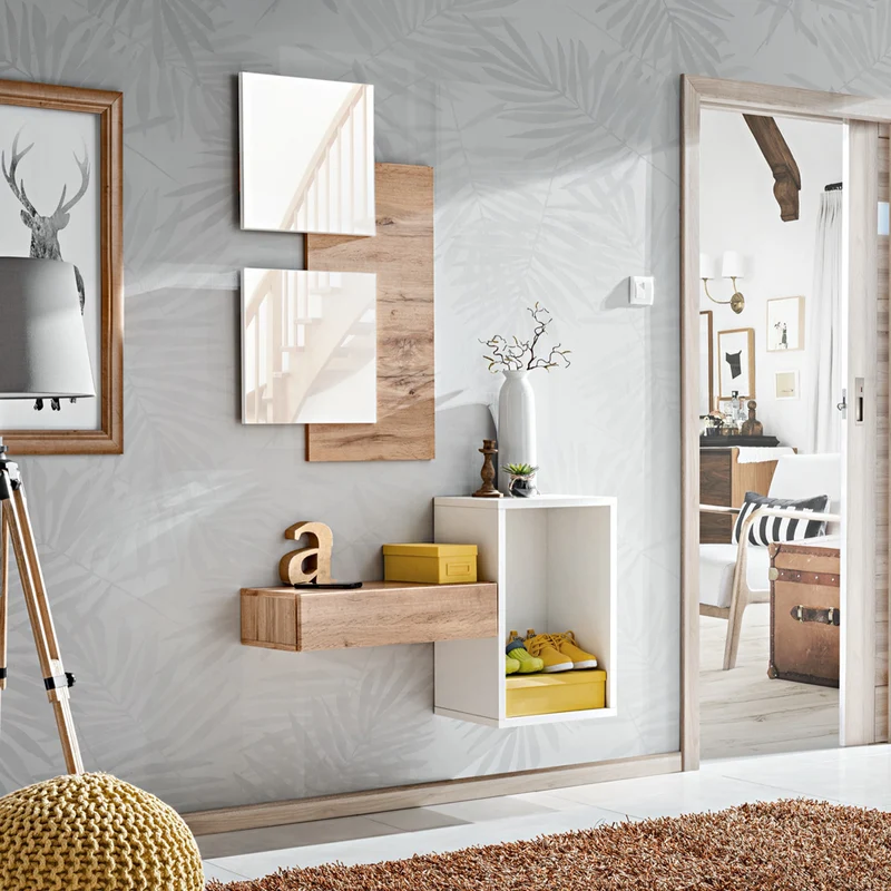 Nicandro - Composizione moderna per ingresso con specchi cm 100x30x170h