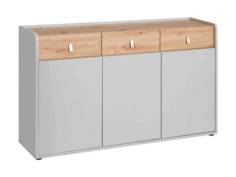 Madia con 3 ante e cassetti da salotto grigio chiaro e naturale cm 139x38x86h