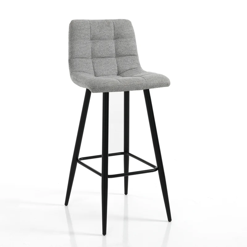 Set da 2 sgabello alto in metallo colore nero scocca in tessuto grigio cm 44x50x105h